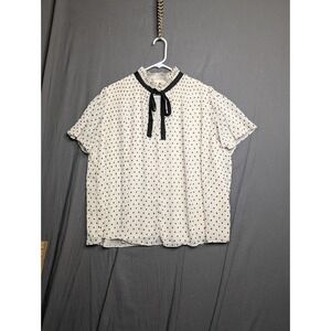 Max Studio Women's White and Black Polkadot Chiffon Blouse Top Shirt Size 1X
